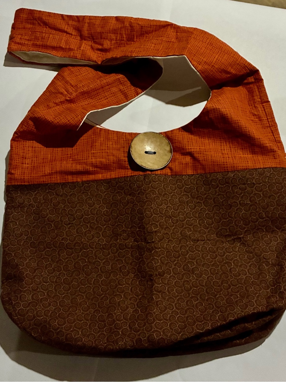 Handmade Boho Slouchy Shoulder Bag with Wooden Button Accent